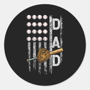 Softball Dad US Flag Vintage Softball Lovers Classic Round Sticker