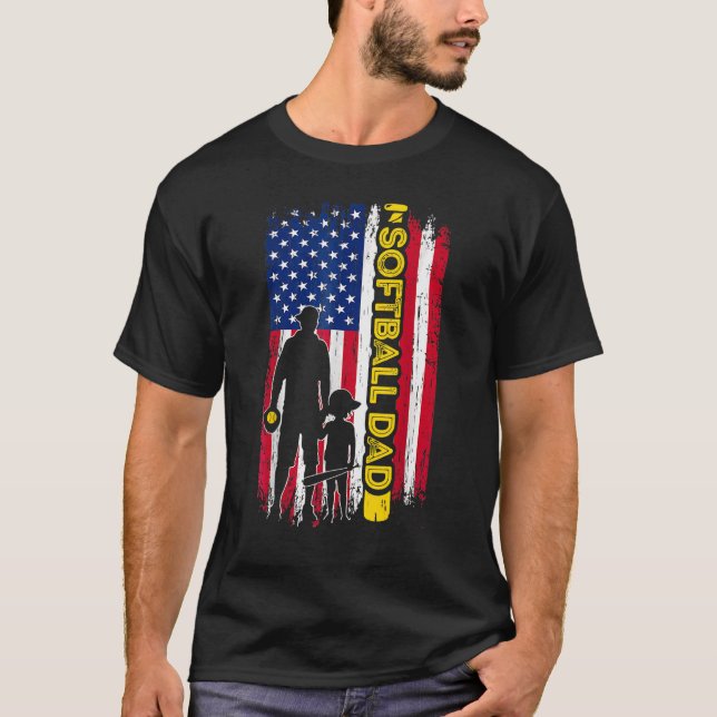 Softball Dad Usa Flag Softball Player's Dad Father T-Shirt (Front)