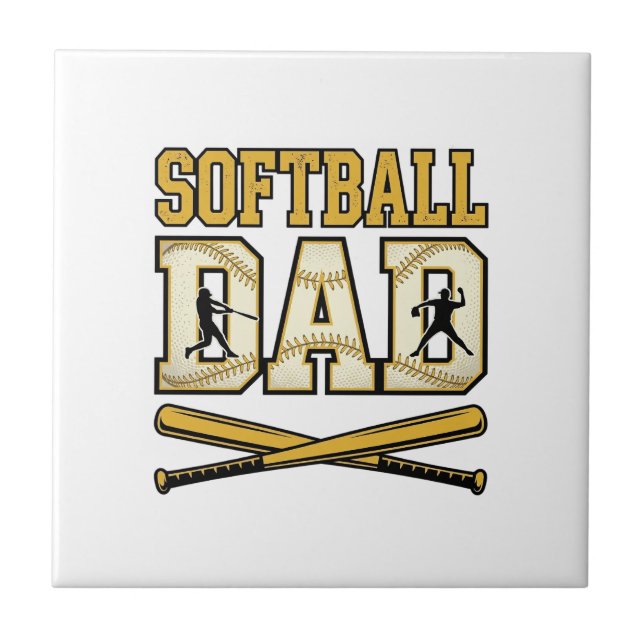 Softball Dad Vintage Engraving Bat Graphic_1 Tile (Front)