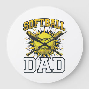Softball Dad Vintage Engraving Shirt Design_1 Large Clock
