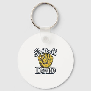 Softball Dad Vintage Glove Shirt Design_1 Key Ring