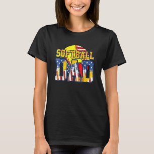 Softball Dad Vintage Usa American Flag Father's Da T-Shirt