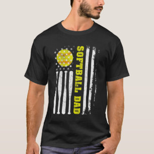 Softball Dad Vintage USA American Flag Father's da T-Shirt