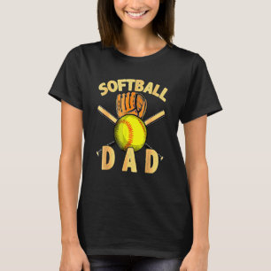 Softball Dad Vintage Usa American Flag Father's Da T-Shirt