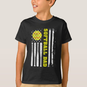 Softball Dad Vintage USA American Flag Father's da T-Shirt