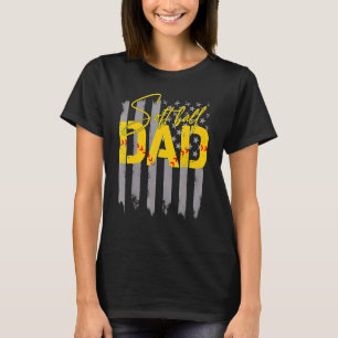 Softball Dad Vintage Usa American Flag Father's Da T-Shirt