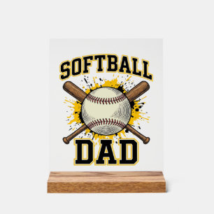 Softball Dad Vintage Varsity Crossed Bats Design_1 Acrylic Sign