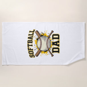 Softball Dad Vintage Varsity Crossed Bats Design_1 Beach Towel