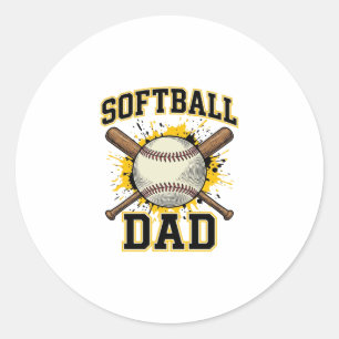 Softball Dad Vintage Varsity Crossed Bats Design_1 Classic Round Sticker