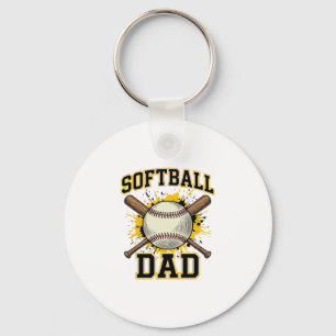 Softball Dad Vintage Varsity Crossed Bats Design_1 Key Ring