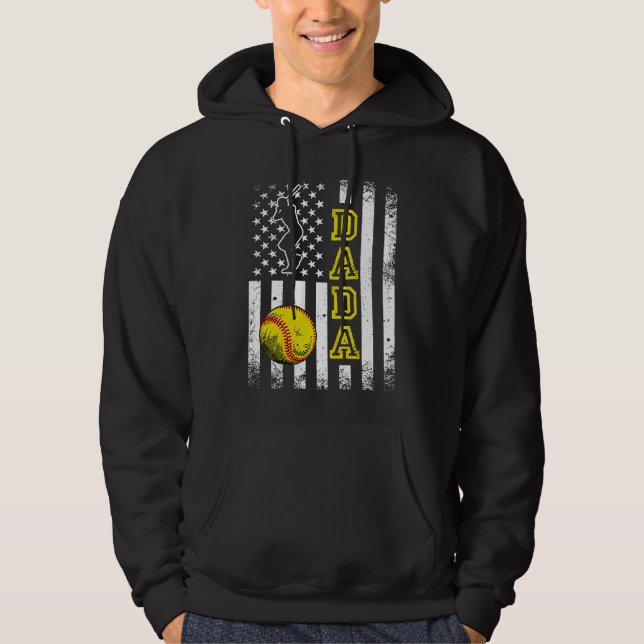 Softball Dada American Flag  Vintage Softball Hoodie (Front)