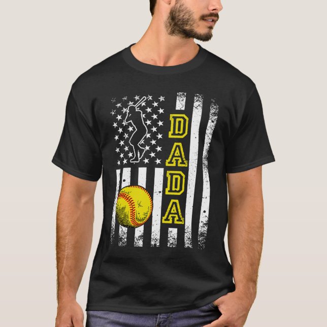 Softball Dada American Flag  Vintage Softball T-Shirt (Front)