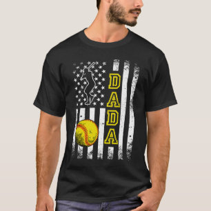 Softball Dada American Flag  Vintage Softball T-Shirt