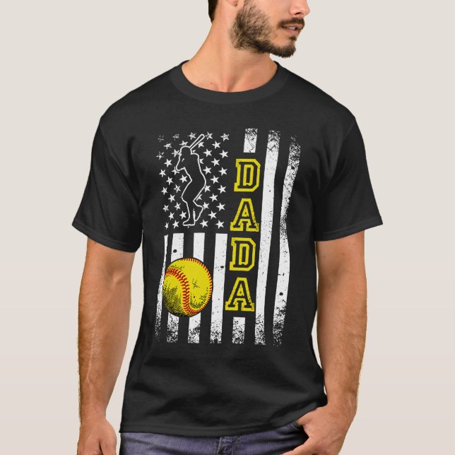 Softball Dada American Flag  Vintage Softball T-Shirt (Front)