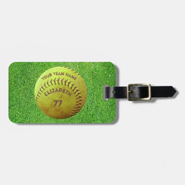 Softball Dirty Name Team Number Ball Luggage Tag (Front Horizontal)