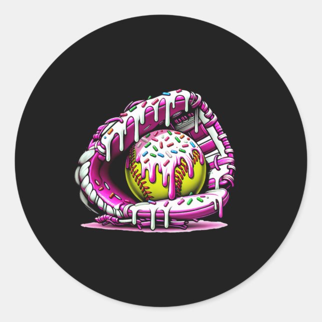 Softball Drip Ice Cream Sprinkles Softball Glove 1 Classic Round Sticker (Front)