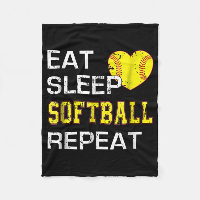 Softball Eat Sleep Softball Repeat Fleece Blanket (Front)