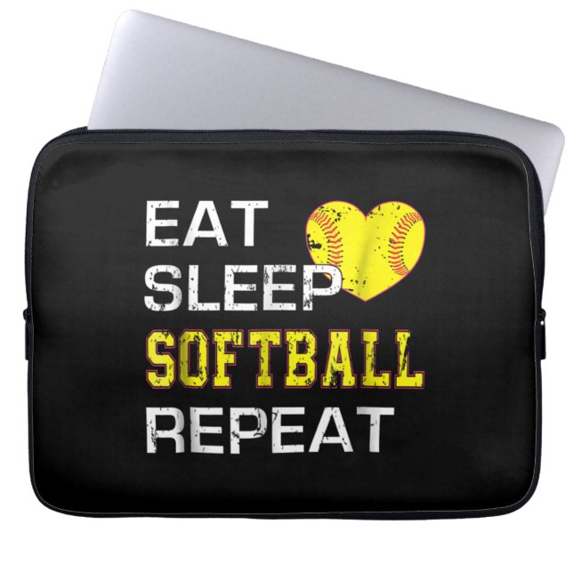 Softball Eat Sleep Softball Repeat Laptop Sleeve (Front)