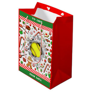 Softball Fastpitch Christmas Holiday Medium Gift Bag