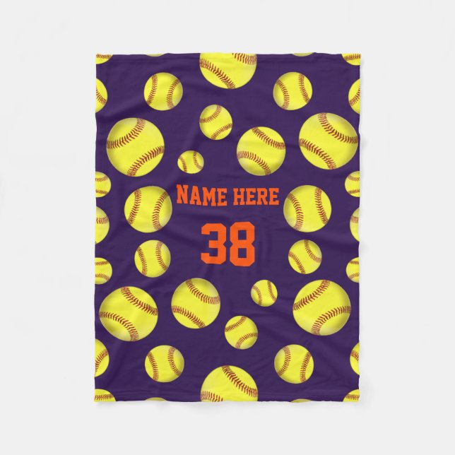 Softball Fleece Throw Blankets, Your COLORS, TEXT (Front)