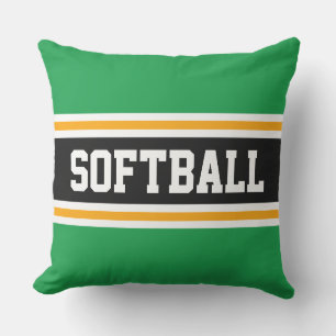 SOFTBALL Fun Bright Green Black Athletic Stripes Cushion