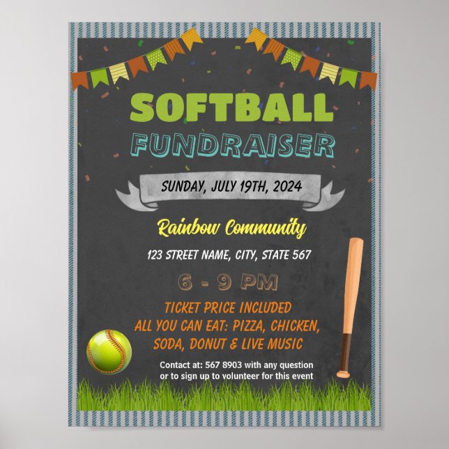 Softball Fundraiser event template Poster (Front)