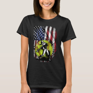 Softball Girl American Flag - 4th of July Sports  T-Shirt