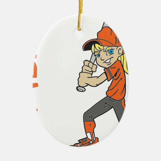 SOFTBALL GIRL BAT TEXT CERAMIC TREE DECORATION (Front)