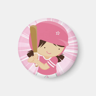 Softball Girl Batter in Pink and White Magnet
