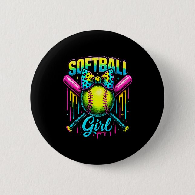 Softball Girl Drip Funny Softball Player  6 Cm Round Badge (Front)