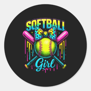 Softball Girl Drip Funny Softball Player  Classic Round Sticker