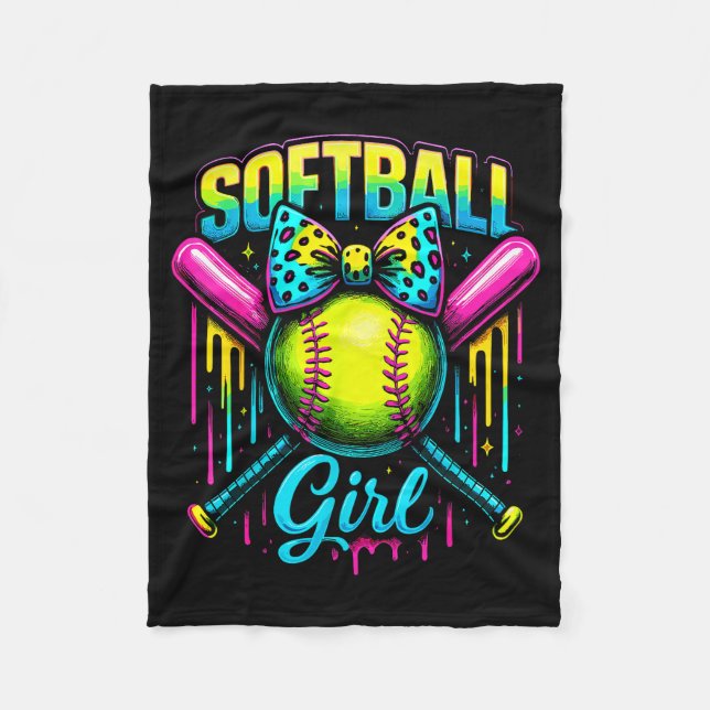 Softball Girl Drip Funny Softball Player  Fleece Blanket (Front)