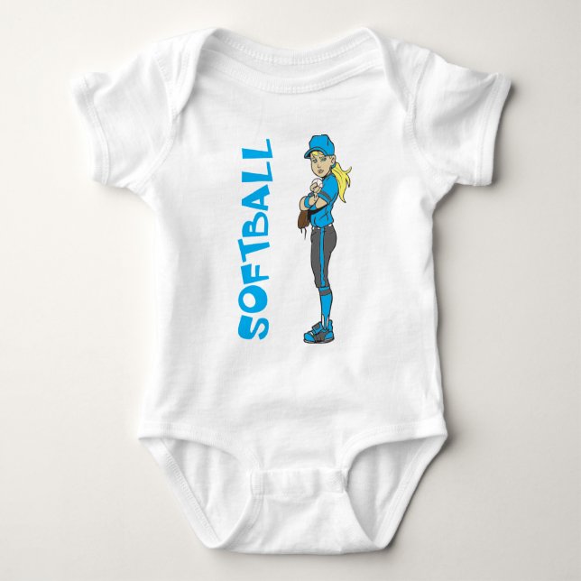 SOFTBALL GIRL PITCHER TEXT BABY BODYSUIT (Front)