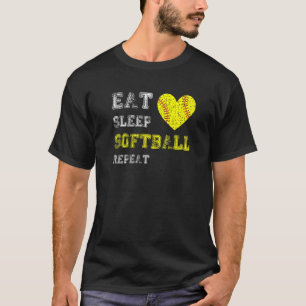 Softball Girls Eat Sleep Softball Repeat T-Shirt