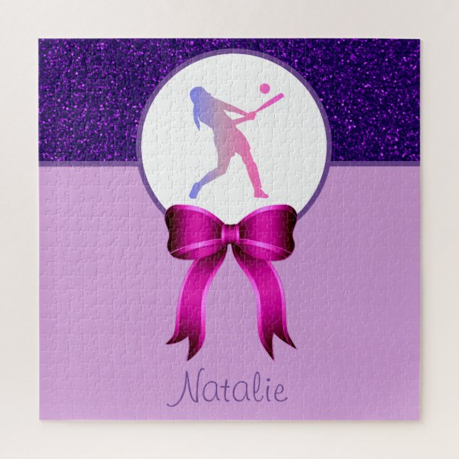 Softball Girls Glitter and Bow Jigsaw Puzzle (Vertical)