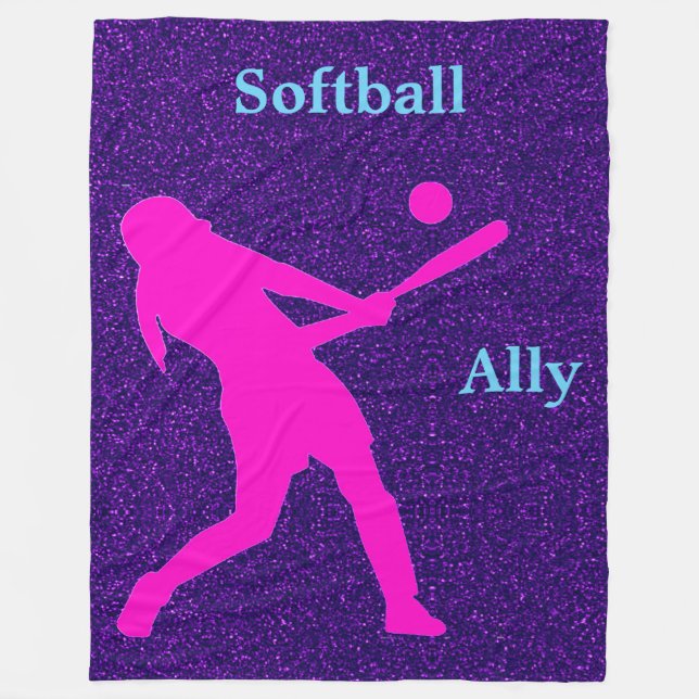 Softball Girls Purple Sparkle Fleece Blanket (Front)