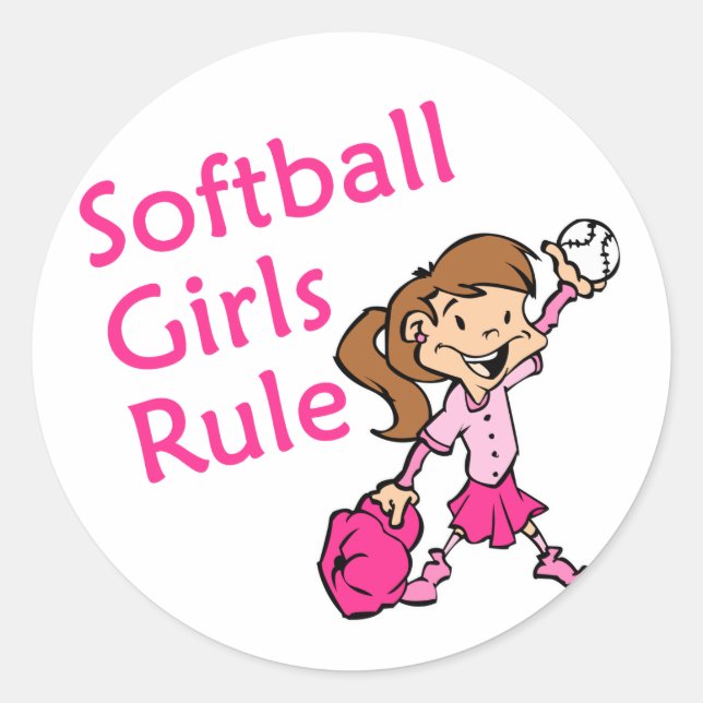 Softball Girls Rule Classic Round Sticker (Front)
