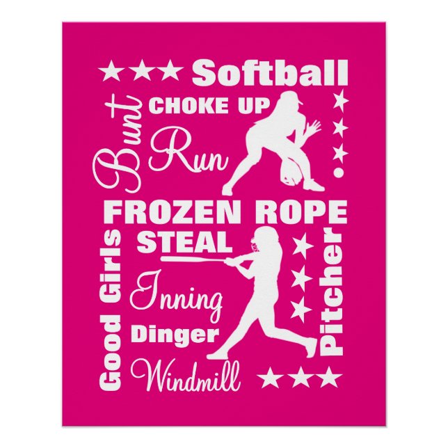 Softball Girls Sports Terminoligy Words Typography Poster (Front)