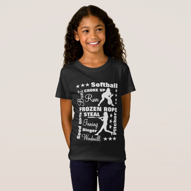 Softball Girls Sports Terminoligy Words Typography T-Shirt (Front Full)