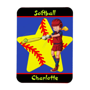 Softball Girls Star Batter Swing Personalised Magnet