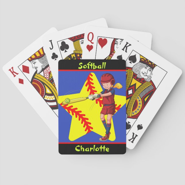  Softball Girls Star Batter Swing Personalised   Playing Cards (Back)