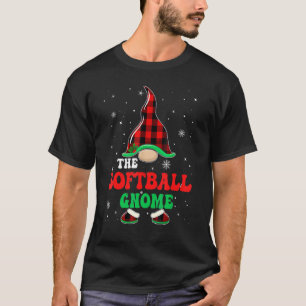 Softball Gnome Buffalo Plaid Matching Christmas Gr T-Shirt