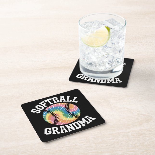 Softball Grandma Square Paper Coaster (Insitu)