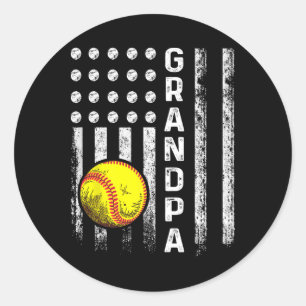 Softball Grandpa American Flag Father's Day 4th Of Classic Round Sticker