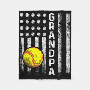 Softball Grandpa American Flag Father's Day 4th Of Fleece Blanket
