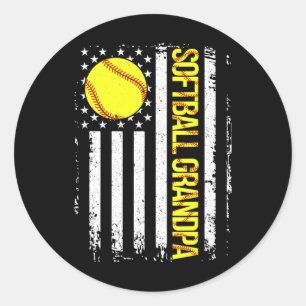 Softball Grandpa American Flag Vintage Ic Game Day Classic Round Sticker