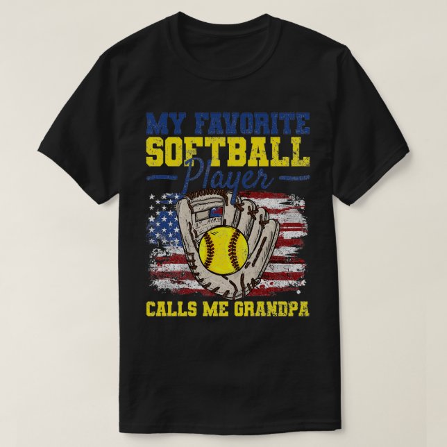Softball Grandpa American Flag Vintage T-Shirt (Design Front)