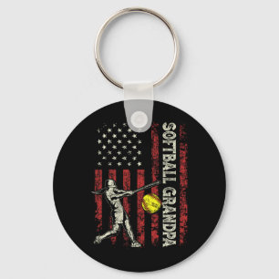 Softball Grandpa Us Flag Gifts Dad Men Patriotic F Key Ring