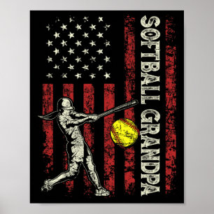 Softball Grandpa Us Flag Gifts Dad Men Patriotic F Poster