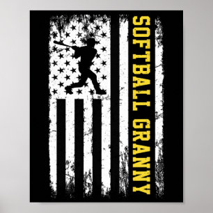 Softball Granny Vintage Usa American Flag Poster